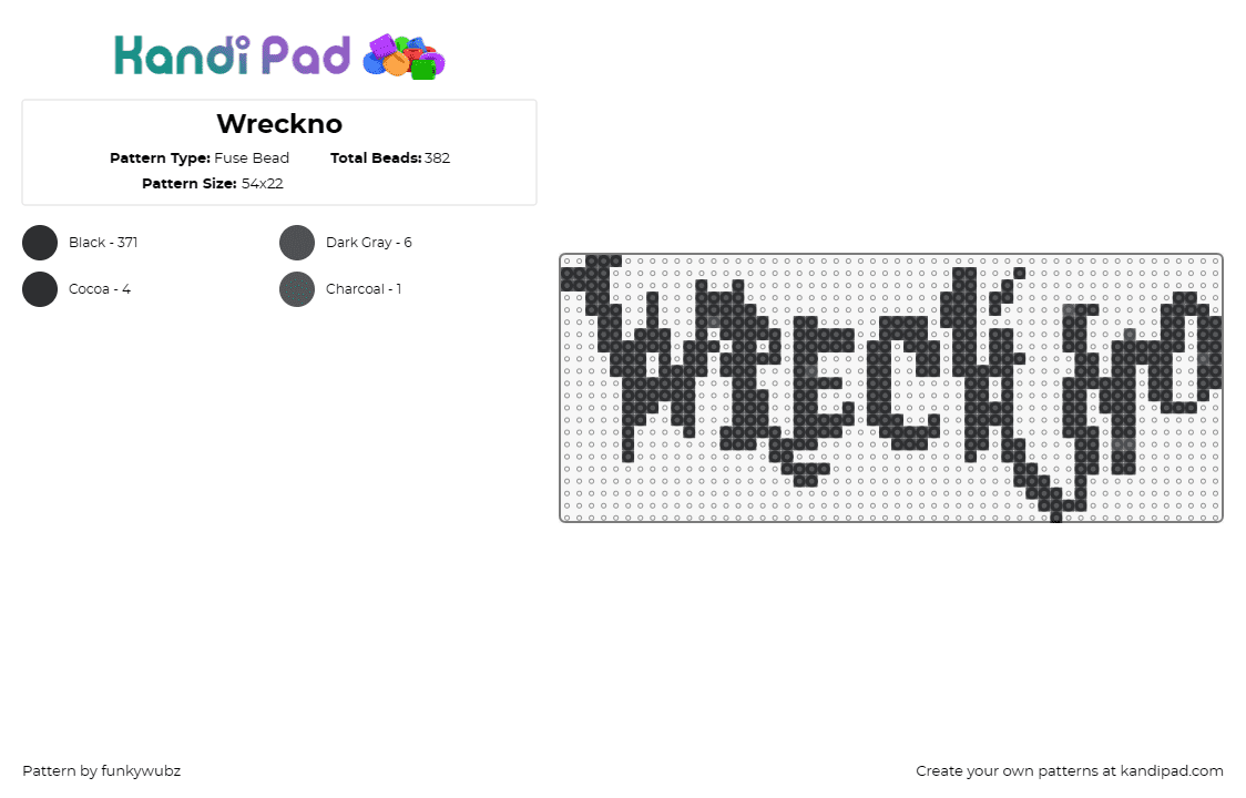 Wreckno - Fuse Bead Pattern by funkywubz on Kandi Pad - wreckno,dj,music,edm,edgy,black