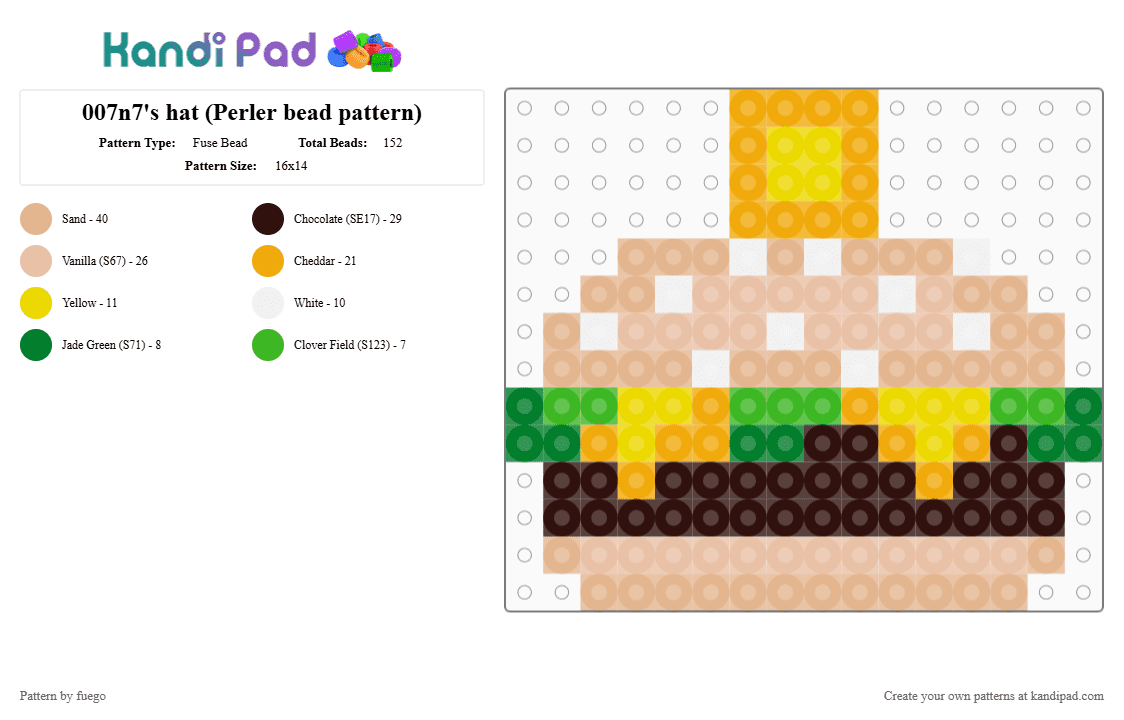 007n7\'s hat (Perler bead pattern) - Fuse Bead Pattern by fuego on Kandi Pad - beige,brown