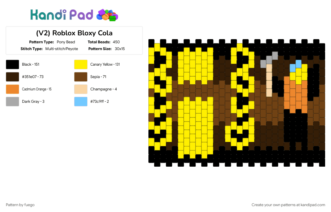 (V2) Roblox Bloxy Cola - Pony Bead Pattern by fuego on Kandi Pad - bloxy cola, brown, can, roblox, yellow
