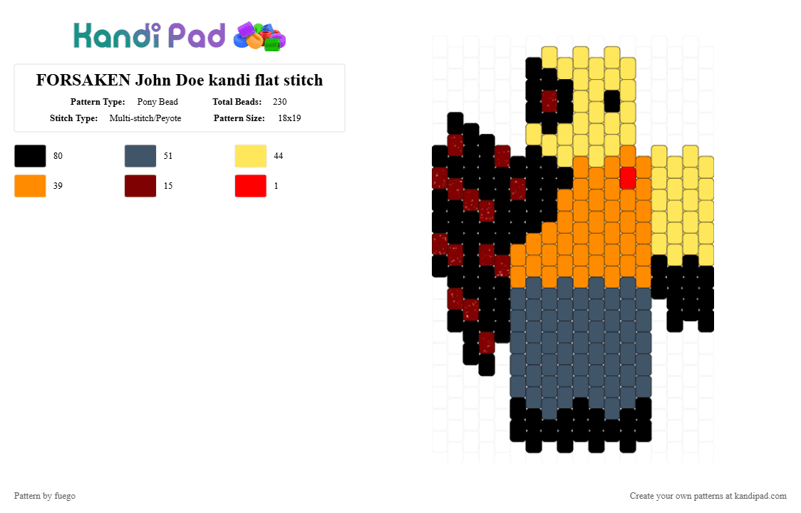 FORSAKEN John Doe kandi flat stitch - Pony Bead Pattern by fuego on Kandi Pad - flat stitch, forsaken, john doe, orange, purple, roblox, yellow