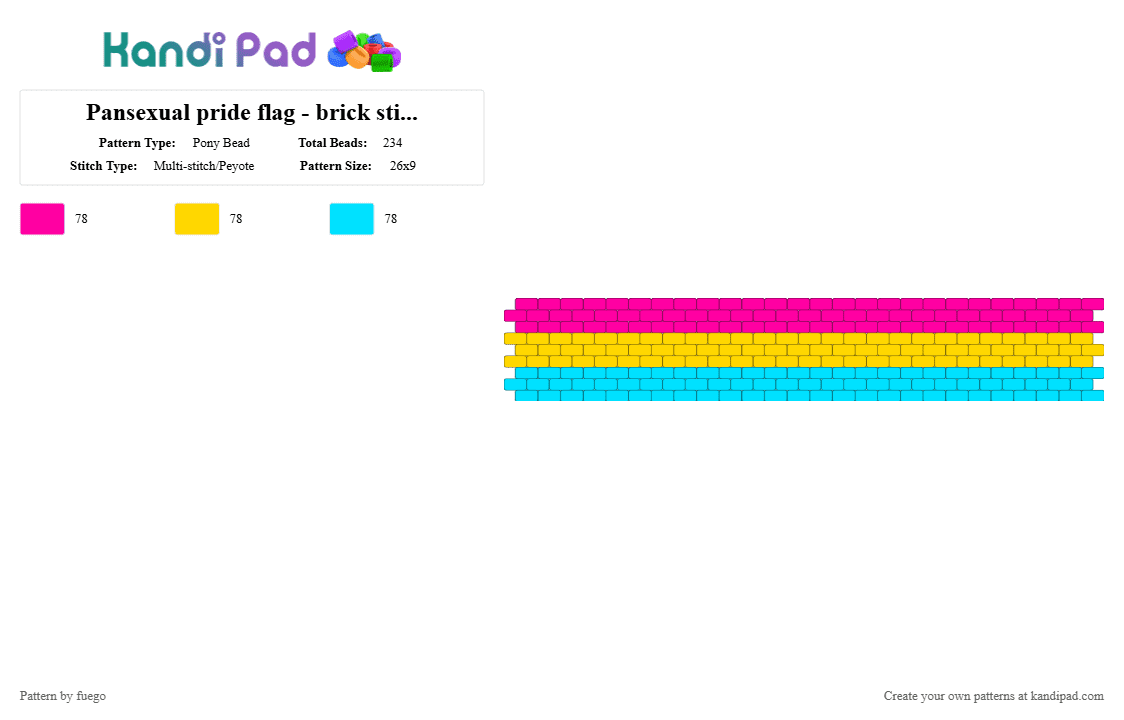 Pansexual pride flag - brick stitch cuff! - Pony Bead Pattern by fuego on Kandi Pad - pink,yellow,light blue,pan,pansexual,sexuality,pride,pride flag,pride month,pans