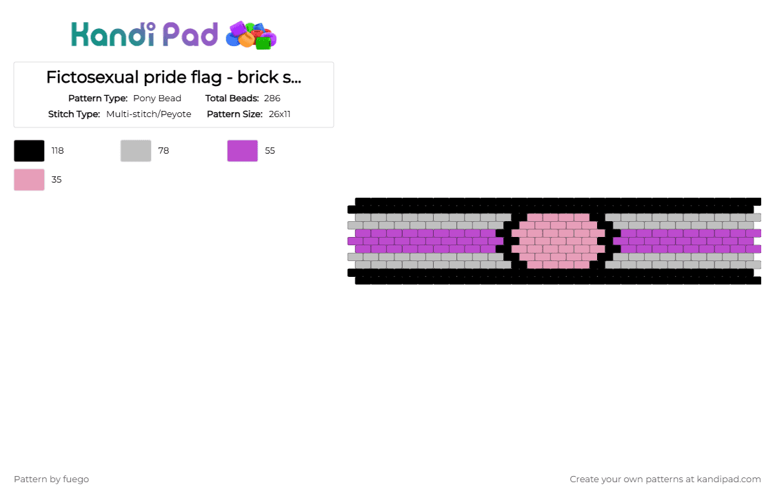 Fictosexual pride flag - brick stitch cuff! - Pony Bead Pattern by fuego on Kandi Pad - beige,pink,pride flag,pride,ficto,fictosexual,sexuality,yumeship,selfship