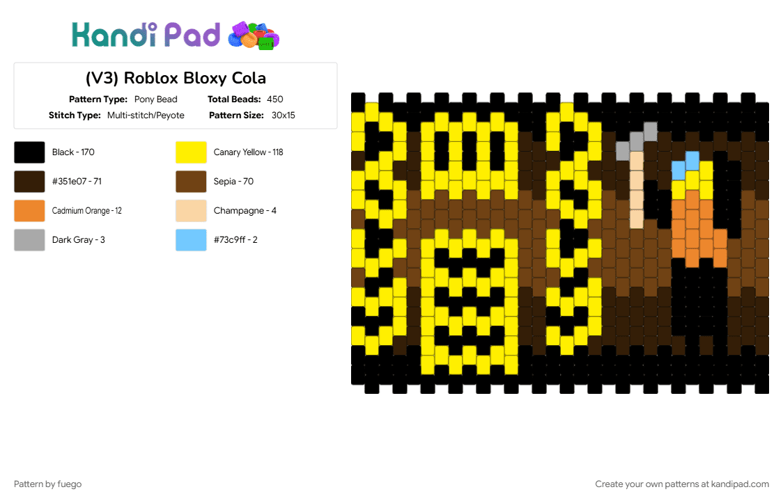 (V3) Roblox Bloxy Cola - Pony Bead Pattern by fuego on Kandi Pad - bloxy cola, brown, roblox, yellow