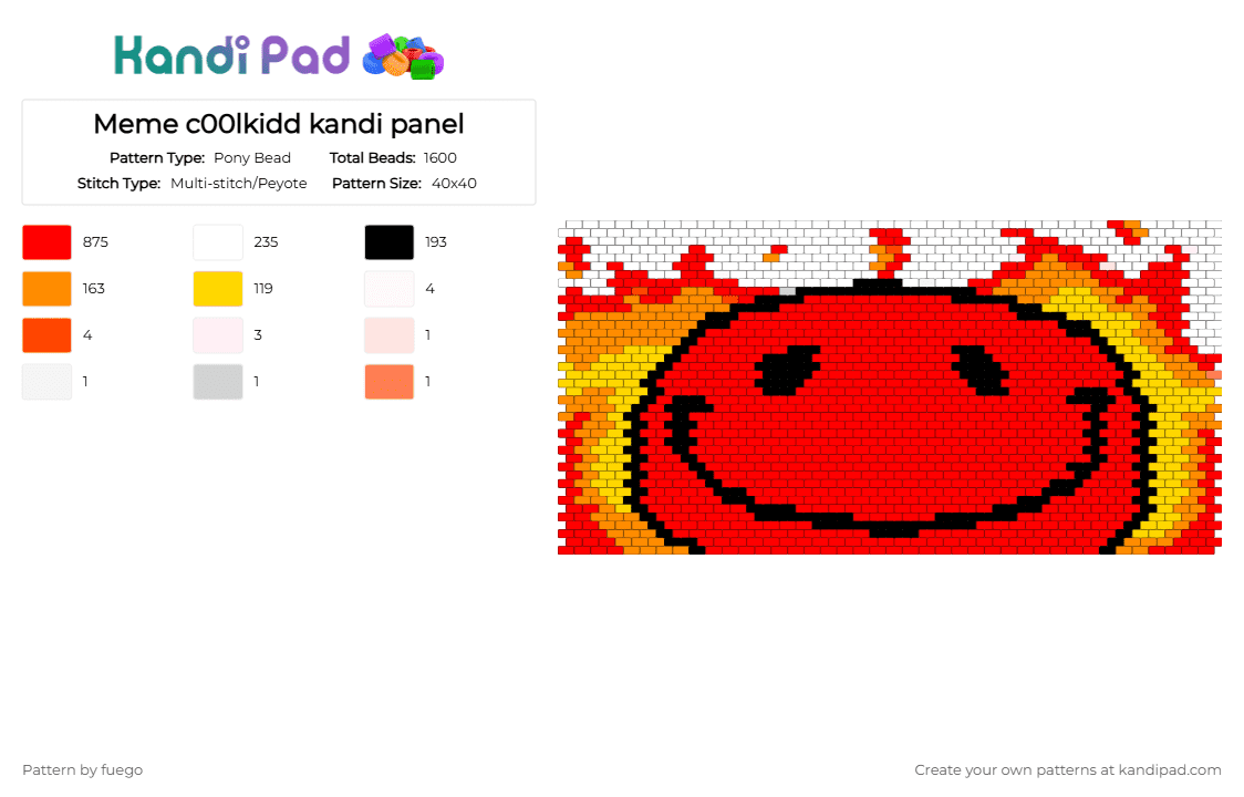 c00lkidd kandi panel - Pony Bead Pattern by fuego on Kandi Pad - red,c00lkidd,forsaken,roblox forsaken,meme,silly,c00lkidd forsaken