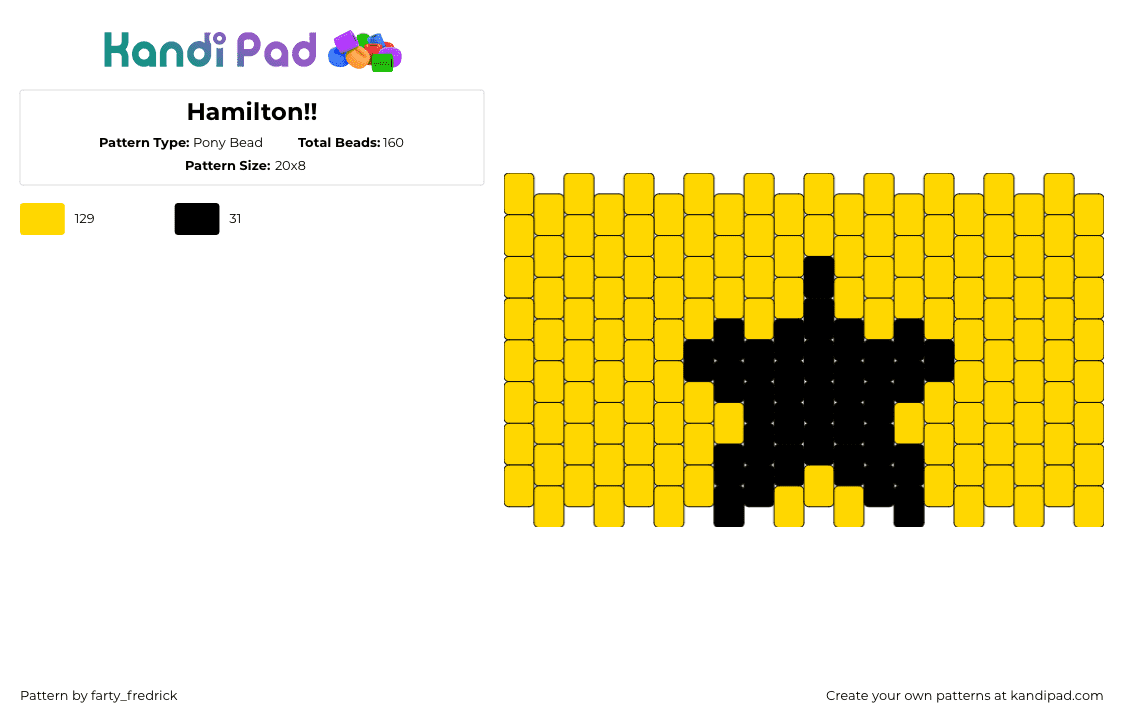 Hamilton!! - Pony Bead Pattern by farty_fredrick on Kandi Pad - hamilton,musical,star,play,cuff,yellow,black