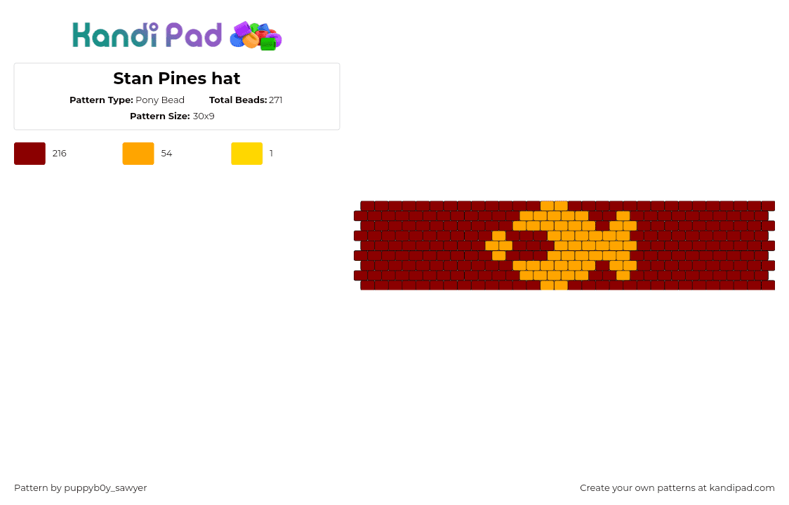 Stan Pines hat - Pony Bead Pattern by puppyb0y_sawyer on Kandi Pad - stan pines,gravity falls,symbol,cartoon,tv show,cuff,red,orange