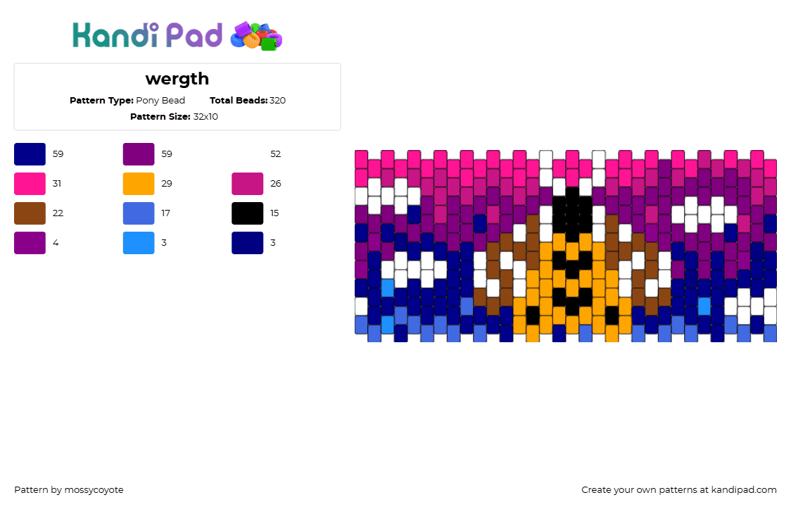 wergth - Pony Bead Pattern by mossycoyote on Kandi Pad - moth,insect,colorful,cuff,orange,tan,purple,blue