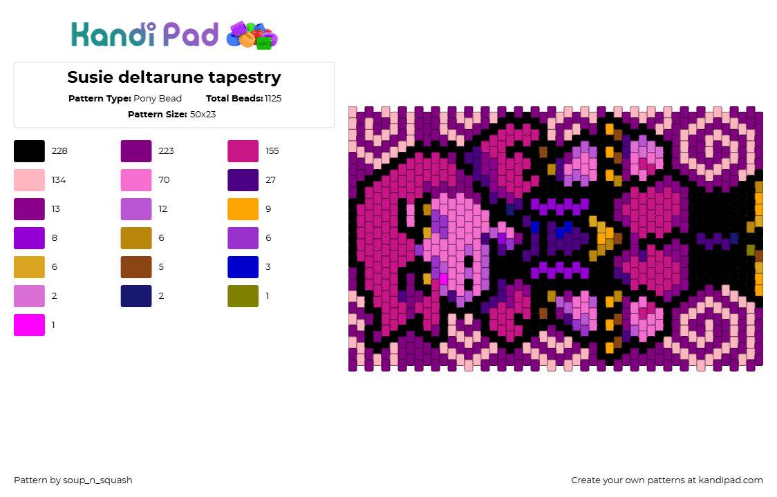 Susie deltarune tapestry - Pony Bead Pattern by soup_n_squash on Kandi Pad - susie,deltarune,tapestry,character,video game,swirls,spirals,pink,purple