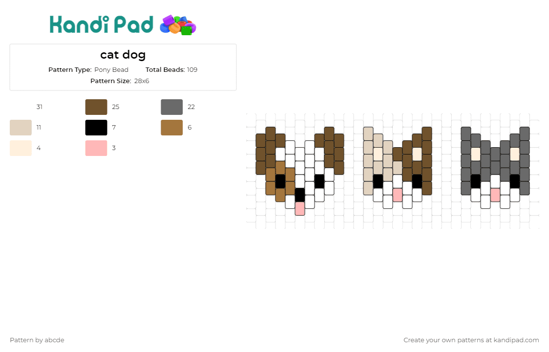 cat dog - Pony Bead Pattern by abcde on Kandi Pad - dog,cat,kitten,animal,cute,cuff