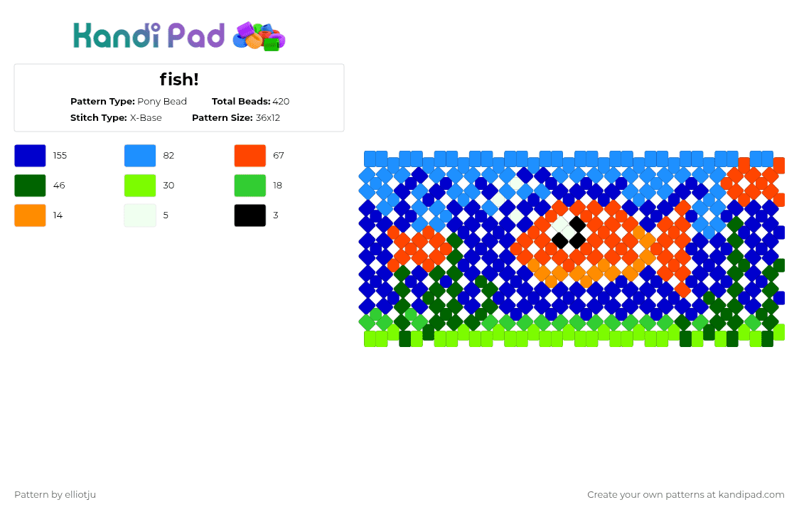 fish! - Pony Bead Pattern by elliotju on Kandi Pad - green, light blue, purple