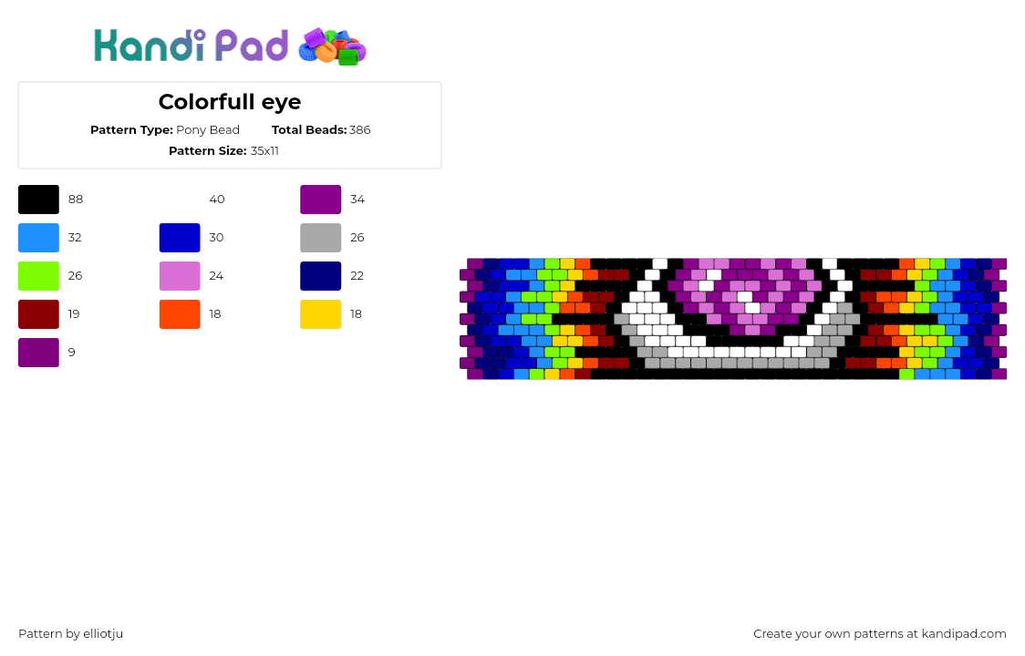 Colorfull eye - Pony Bead Pattern by elliotju on Kandi Pad - eyeball,eye,spiral,colorful,cuff,blue,purple,white