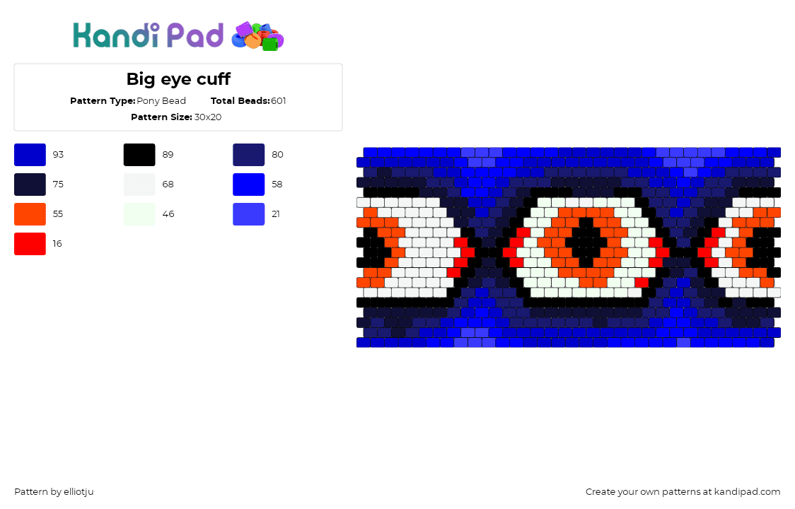 Big eye cuff - Pony Bead Pattern by elliotju on Kandi Pad - eyeballs,repeating,cuff,spooky,halloween,blue,orange,white