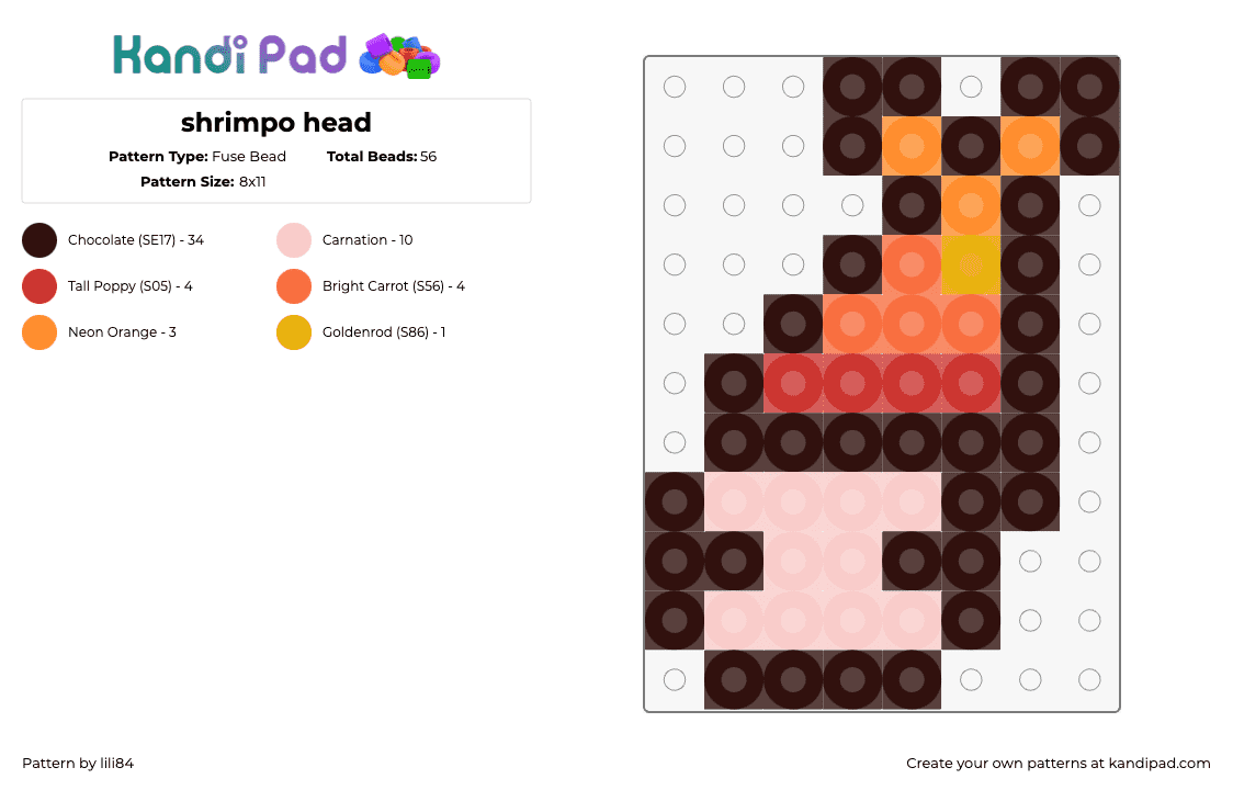 shrimpo head - Fuse Bead Pattern by lili84 on Kandi Pad - shrimpo,dandys world,head,character,video game,orange,pink