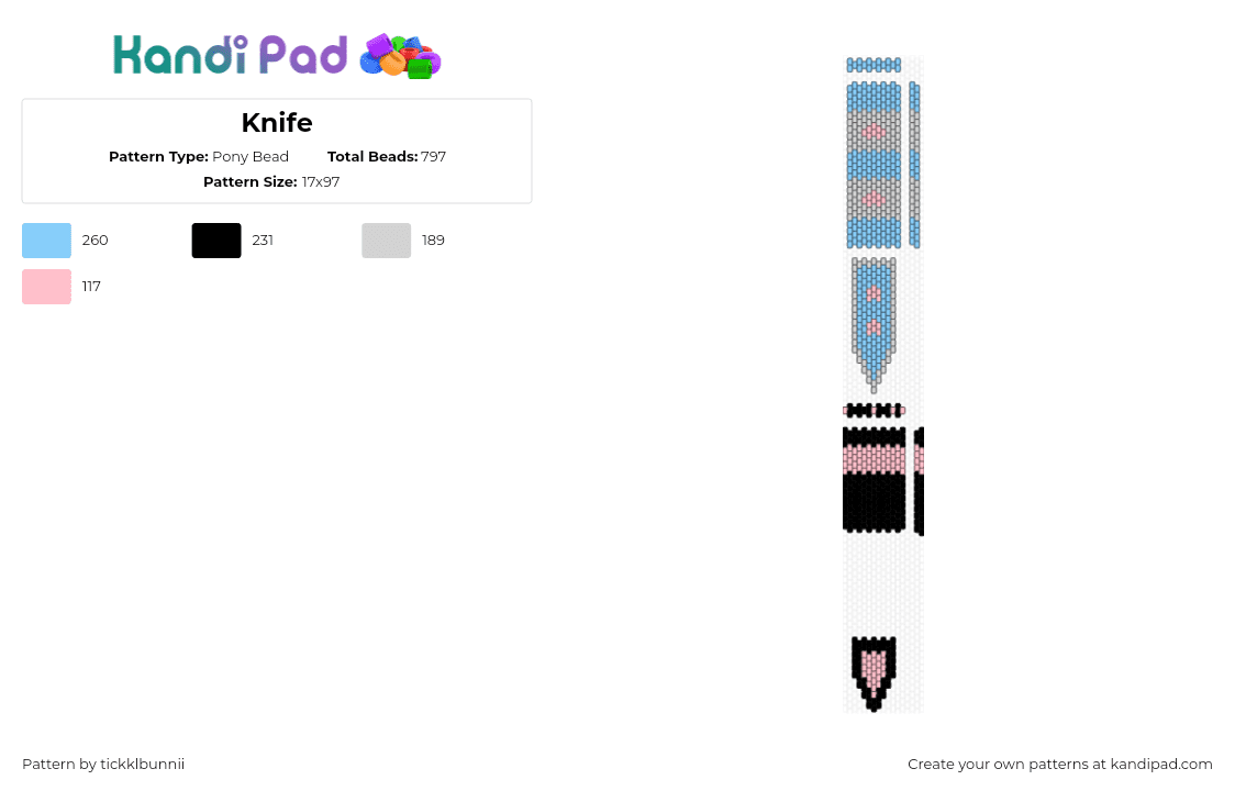 Knife - Pony Bead Pattern by tickklbunnii on Kandi Pad - pink,light blue