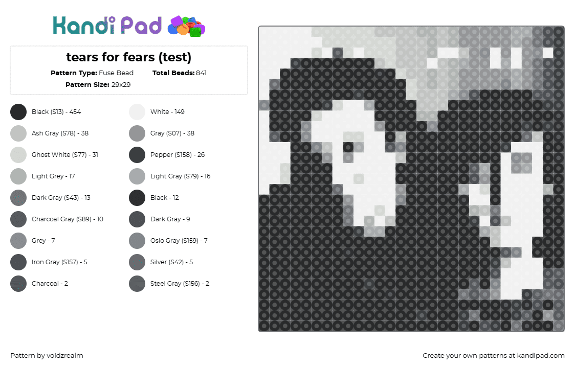 tears for fears (test) - Fuse Bead Pattern by voidzrealm on Kandi Pad - tears for fears,album,panel,music,band,black,white,gray