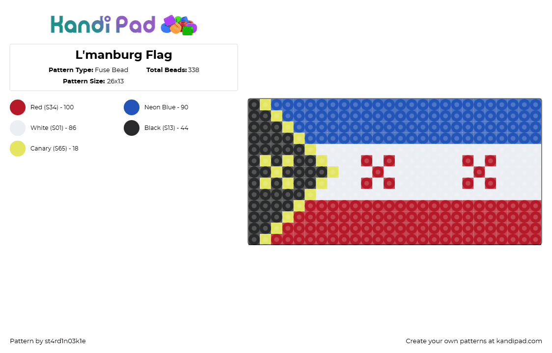 L\'manburg Flag - Fuse Bead Pattern by st4rd1n03k1e on Kandi Pad - lmanburg,minecraft,flag,video game,community,black,red,blue,white