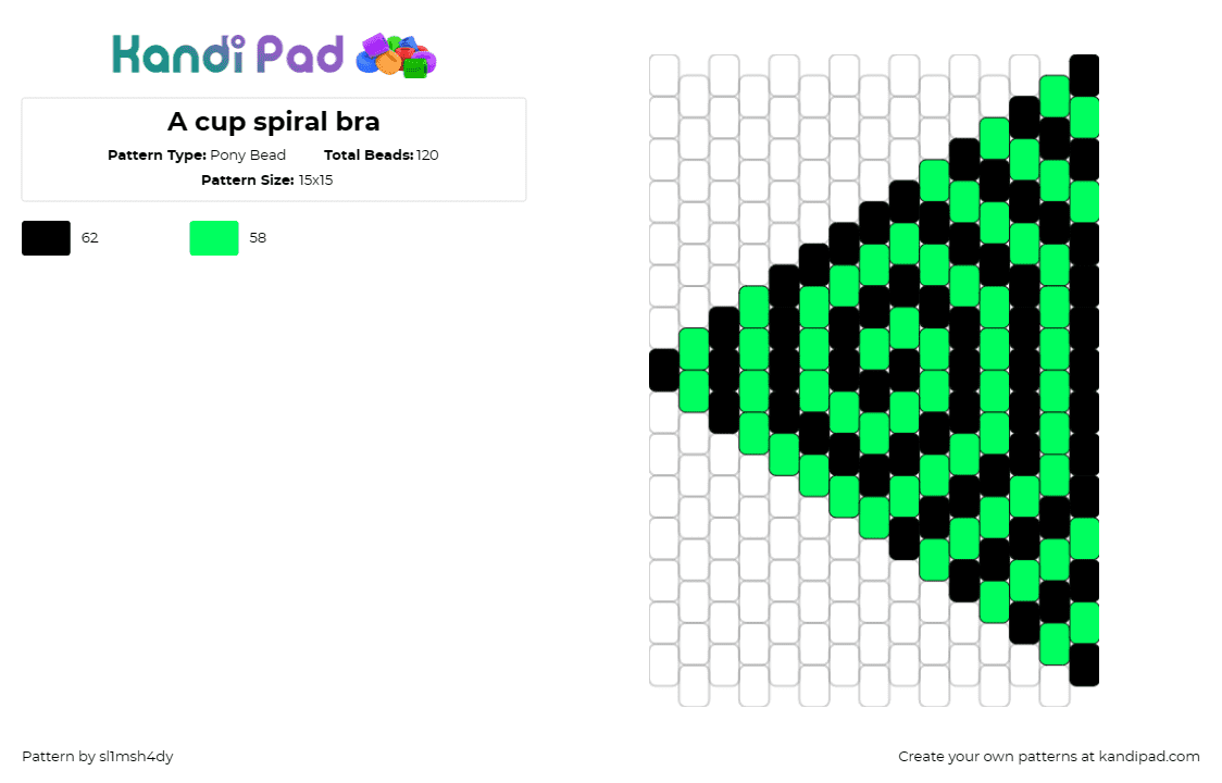 A cup spiral bra - Pony Bead Pattern by sl1msh4dy on Kandi Pad - spiral,geometric,bikini,bra,swirl,neon,green,black