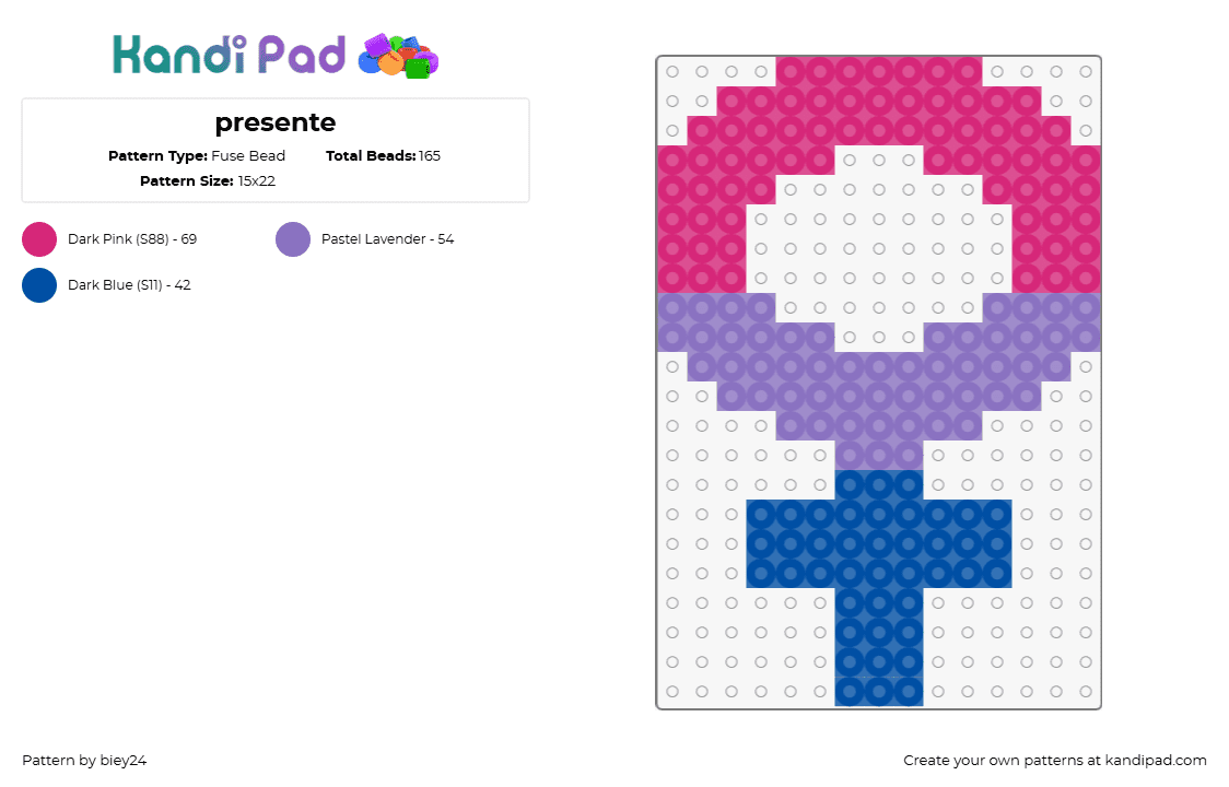 presente - Fuse Bead Pattern by biey24 on Kandi Pad - female,bisexual,pride,symbol,gender,pink,purple,blue