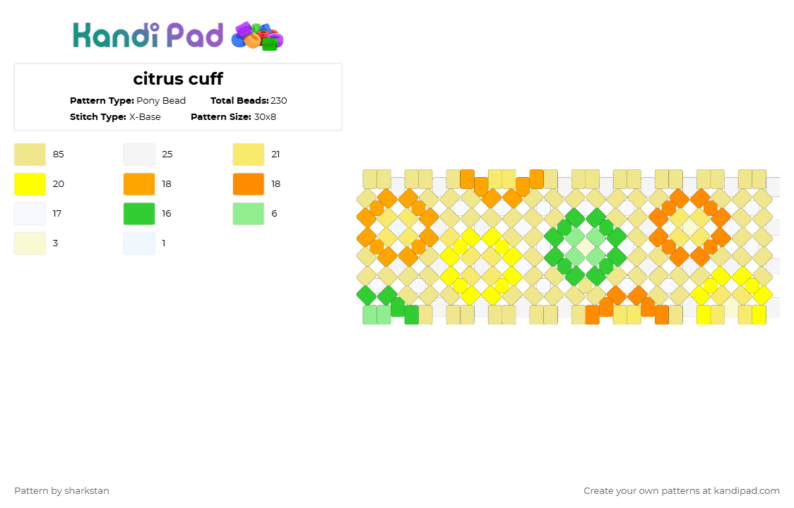 citrus cuff - Pony Bead Pattern by sharkstan on Kandi Pad - yellow