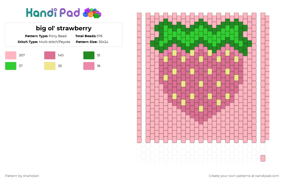 big ol\' strawberry - Pony Bead Pattern by sharkstan on Kandi Pad - pink