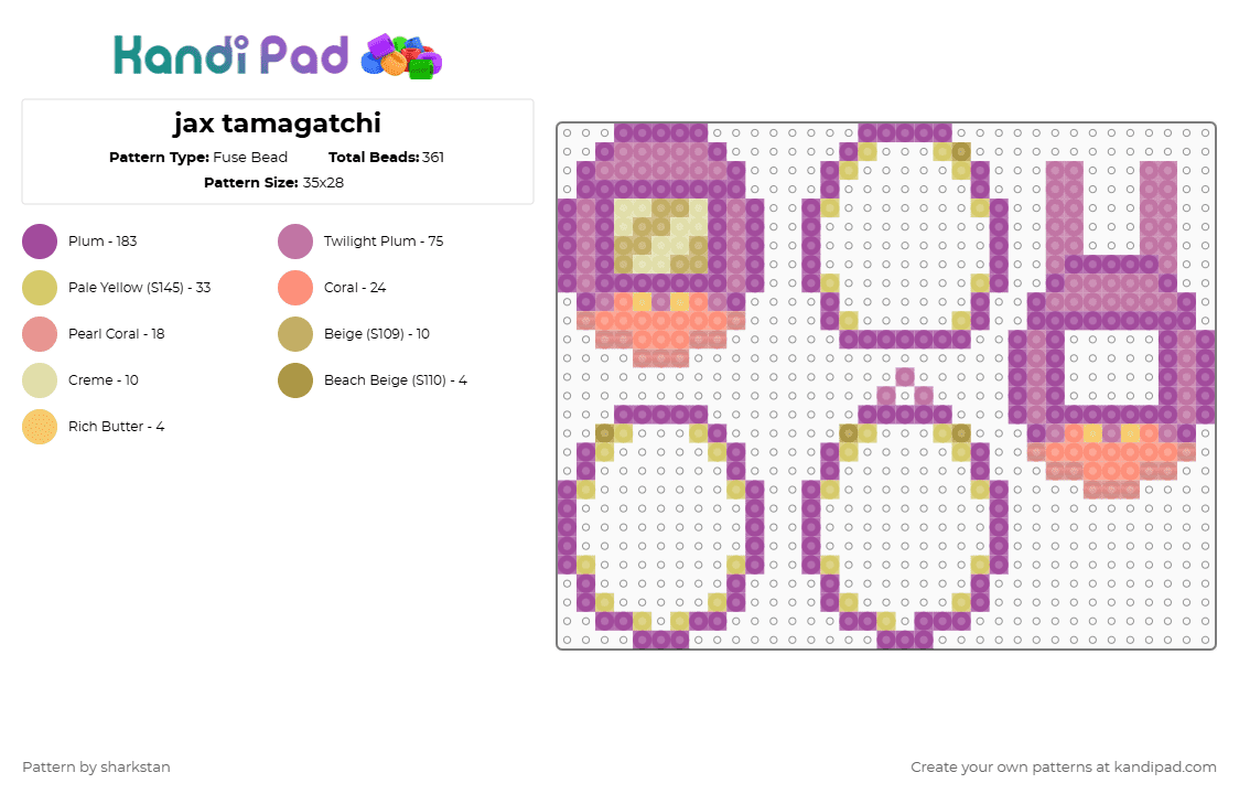 jax tamagatchi - Fuse Bead Pattern by sharkstan on Kandi Pad - pink
