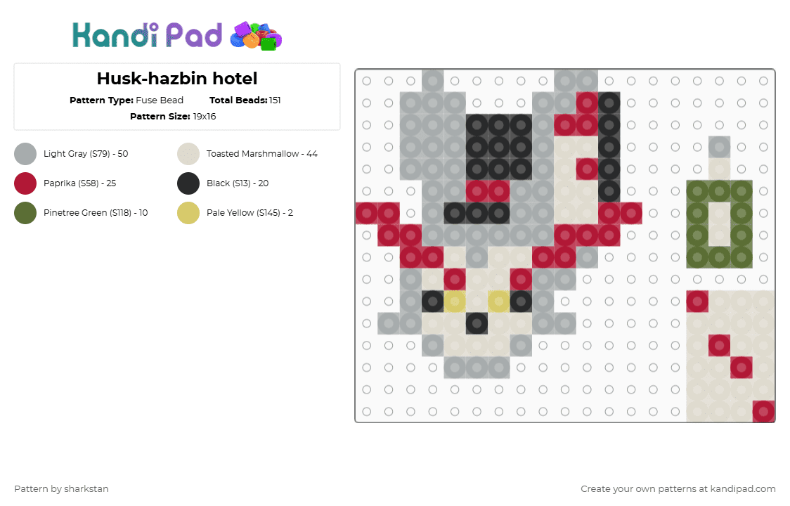 Husk-hazbin hotel - Fuse Bead Pattern by sharkstan on Kandi Pad - gray,red,beige