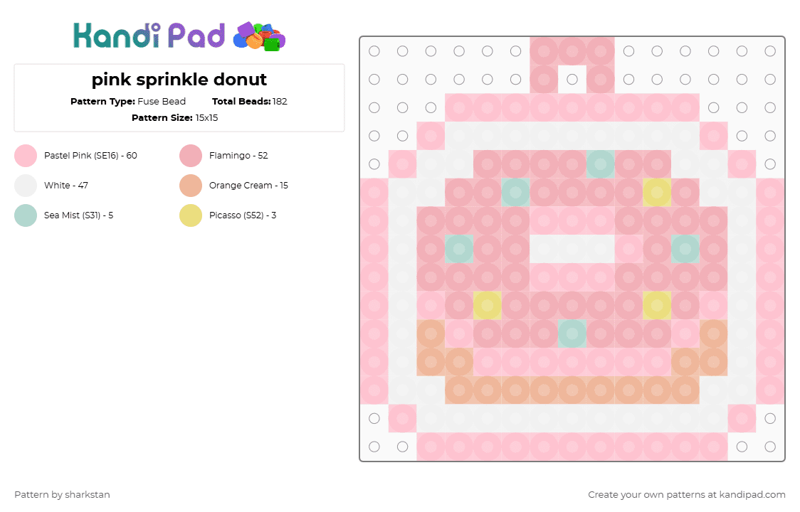 pink sprinkle donut - Fuse Bead Pattern by sharkstan on Kandi Pad - beige,pink
