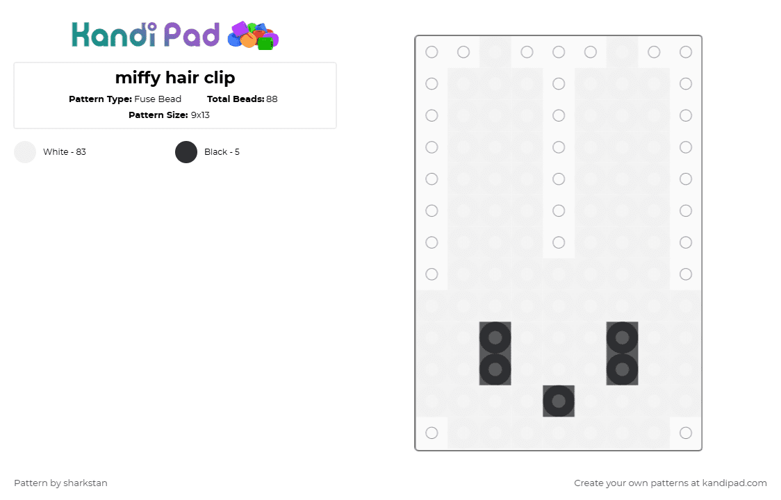miffy hair clip - Fuse Bead Pattern by sharkstan on Kandi Pad - white
