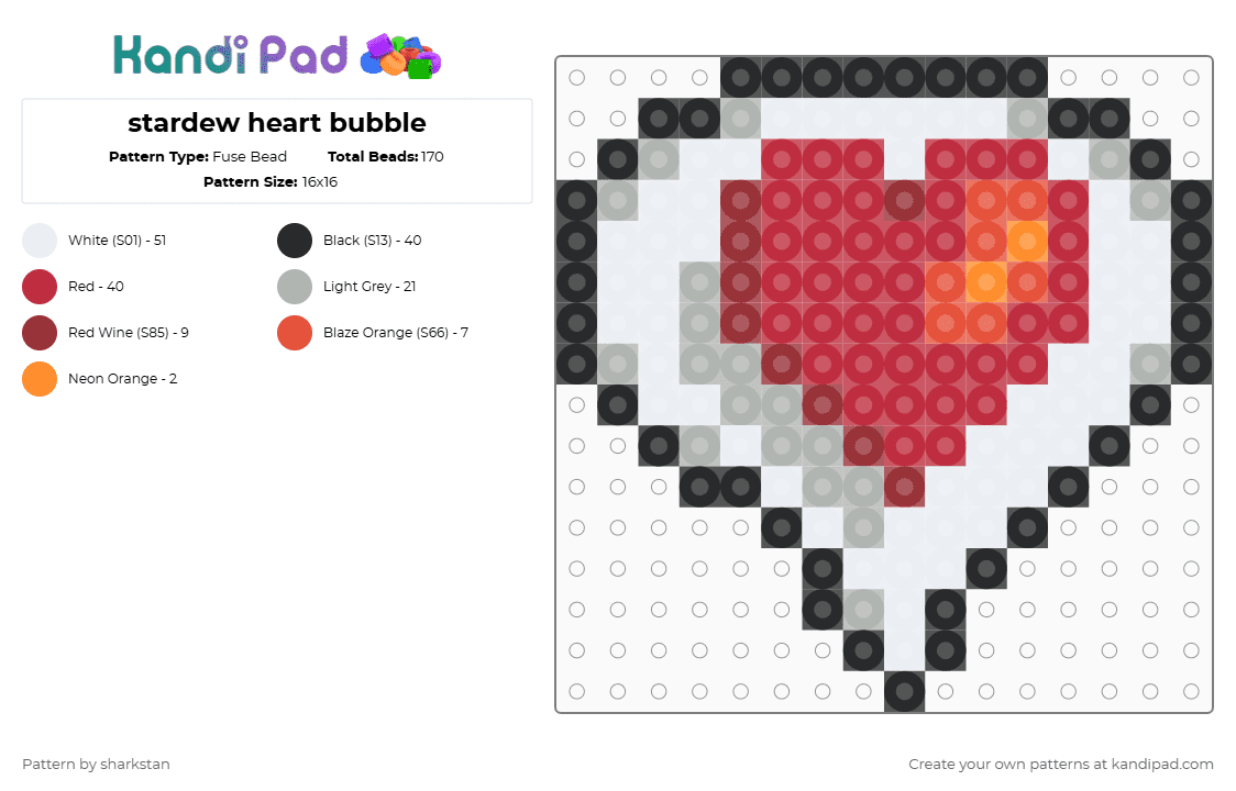 stardew heart bubble - Fuse Bead Pattern by sharkstan on Kandi Pad - red