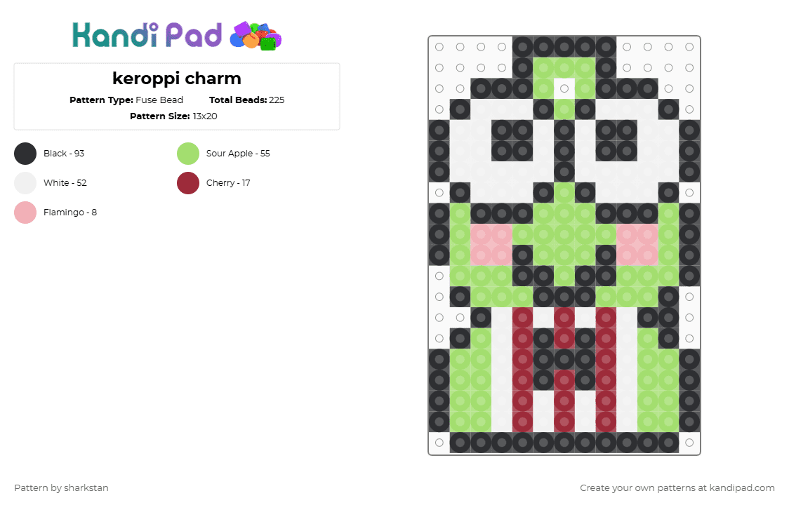 keroppi charm - Fuse Bead Pattern by sharkstan on Kandi Pad - green