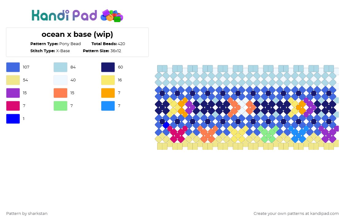 ocean x base (wip) - Pony Bead Pattern by sharkstan on Kandi Pad - yellow,light blue,blue,purple