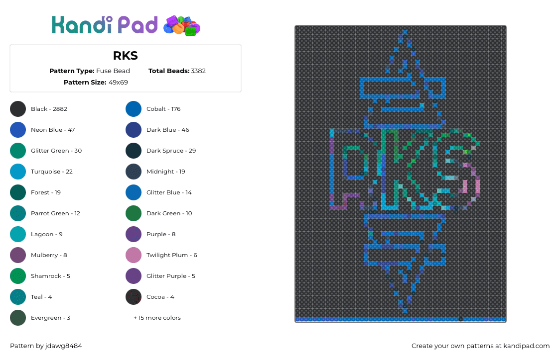 RKS - Fuse Bead Pattern by jdawg8484 on Kandi Pad - rks,rainbow kitten surprise,logo,band,music,black,blue