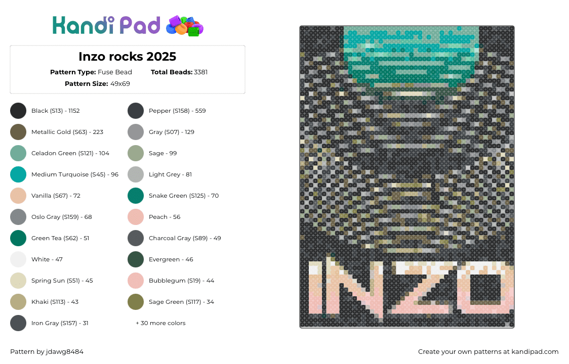 Inzo rocks 2025 - Fuse Bead Pattern by jdawg8484 on Kandi Pad - inzo,red rocks,poster,dj,music,edm,black,beige