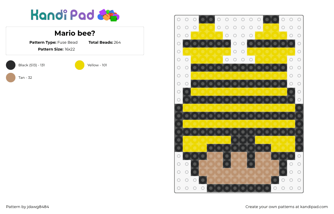 Mario bee? - Fuse Bead Pattern by jdawg8484 on Kandi Pad - bee,mushroom,mario,stripes,yellow,black,tan