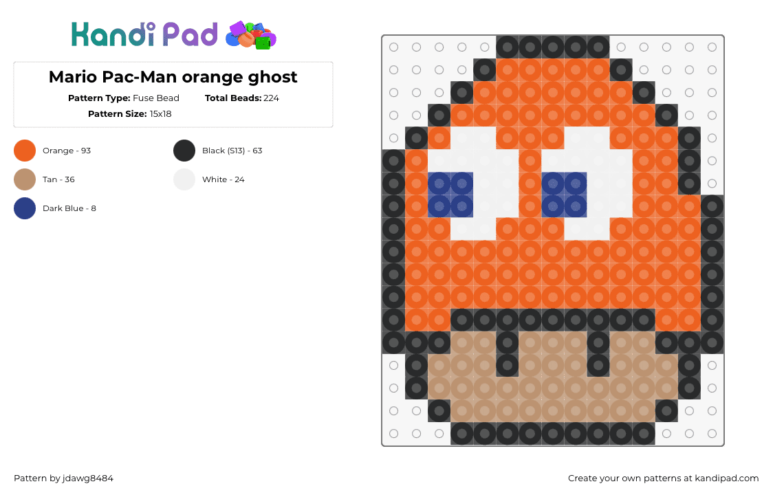 Mario Pac-Man orange ghost - Fuse Bead Pattern by jdawg8484 on Kandi Pad - clyde,pacman,ghost,mushroom,mashup,arcade,orange,tan