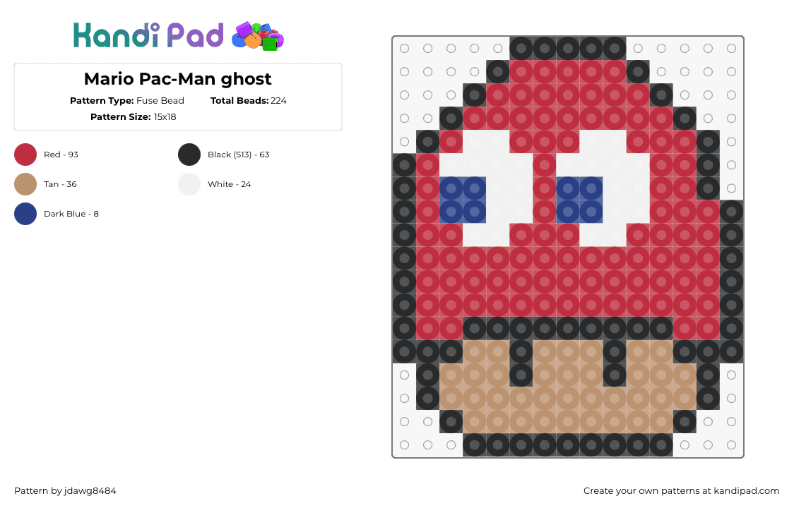 Mario Pac-Man ghost - Fuse Bead Pattern by jdawg8484 on Kandi Pad - blinky,pacman,ghost,mushroom,mashup,arcade,red,tan