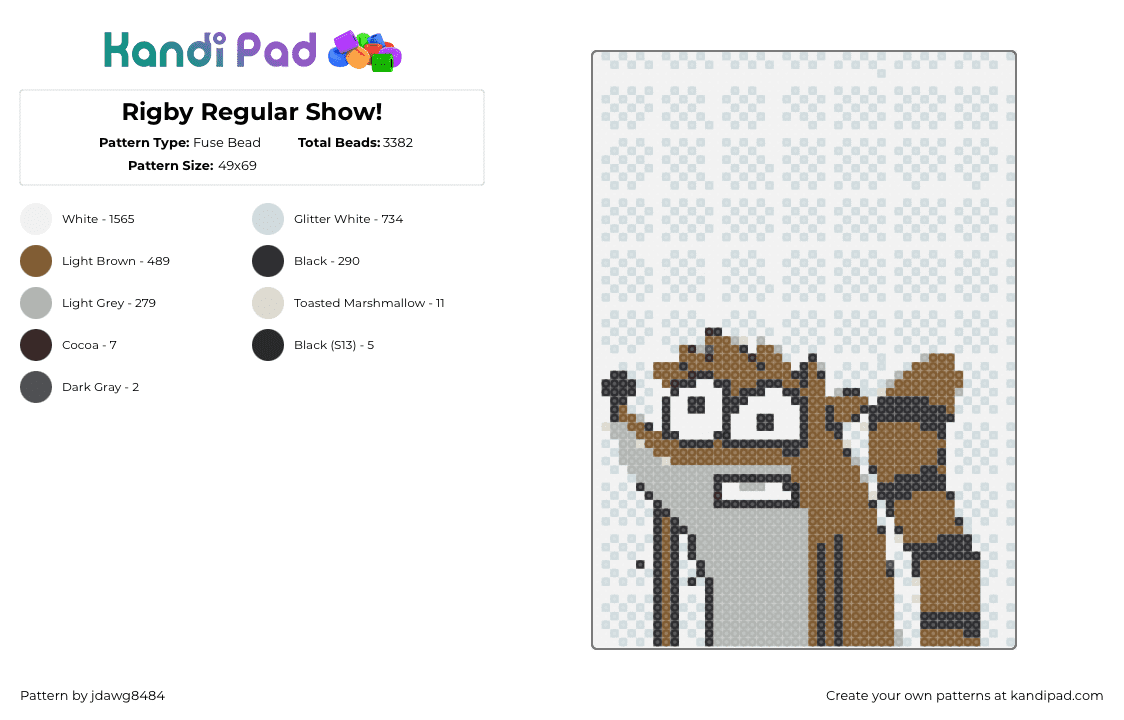 Rigby Regular Show! - Fuse Bead Pattern by jdawg8484 on Kandi Pad - rigby,regular show,character,cartoon,tv show,brown