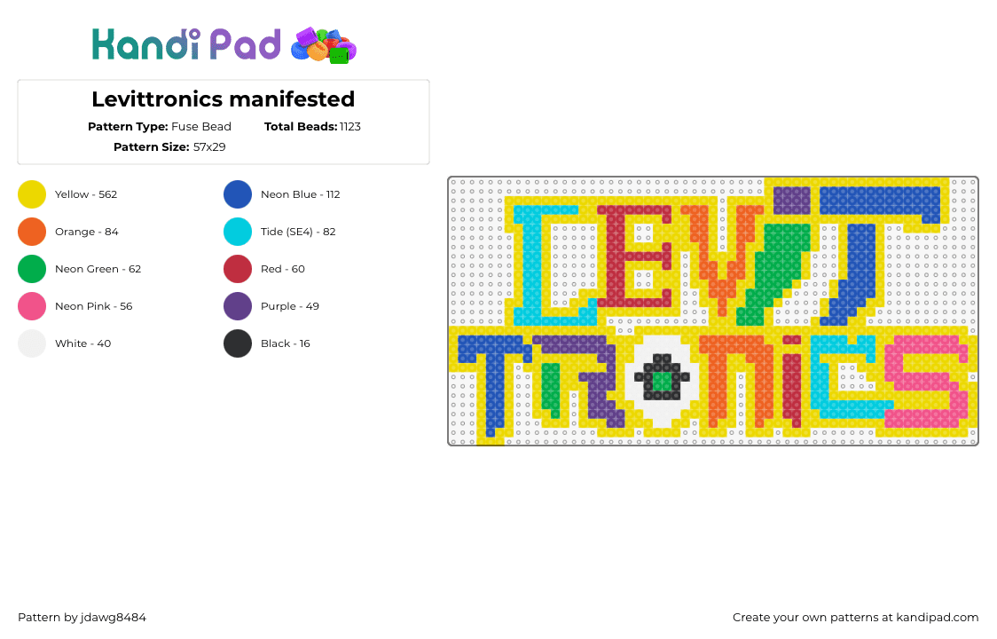 Levittronics manifested - Fuse Bead Pattern by jdawg8484 on Kandi Pad - levittronics,levity,subtronics,logo,colorful,dj,mashup,edm,yellow