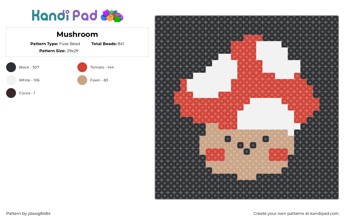 Mushroom - Fuse Bead Pattern by jdawg8484 on Kandi Pad - mushroom,ding ding,character,panel,cute,tan,red,white