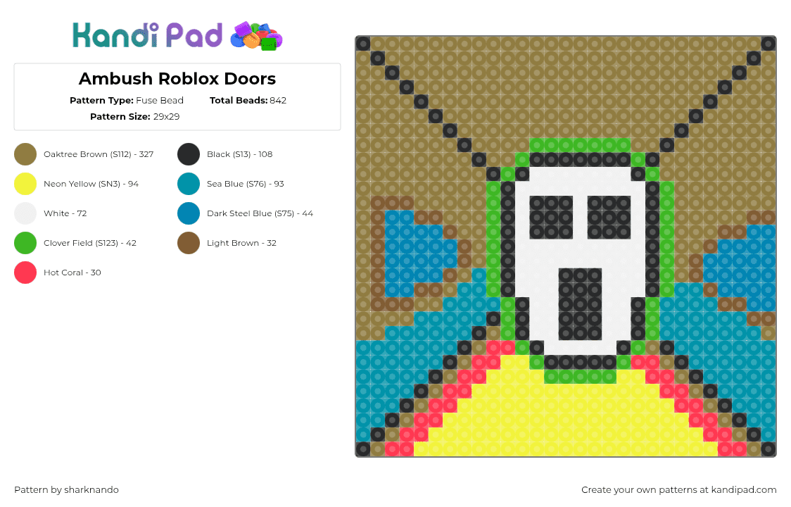 Ambush Roblox Doors - Fuse Bead Pattern by sharknando on Kandi Pad - ambush,doors,roblox,video game,spooky,white,tan,yellow