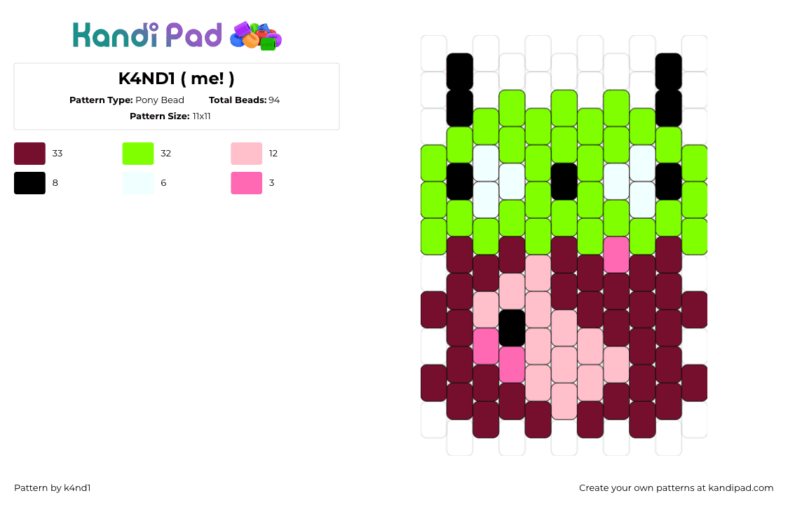 K4ND1 ( me! ) - Pony Bead Pattern by k4nd1 on Kandi Pad - gir,invader zim,hat,character,charm,green,pink