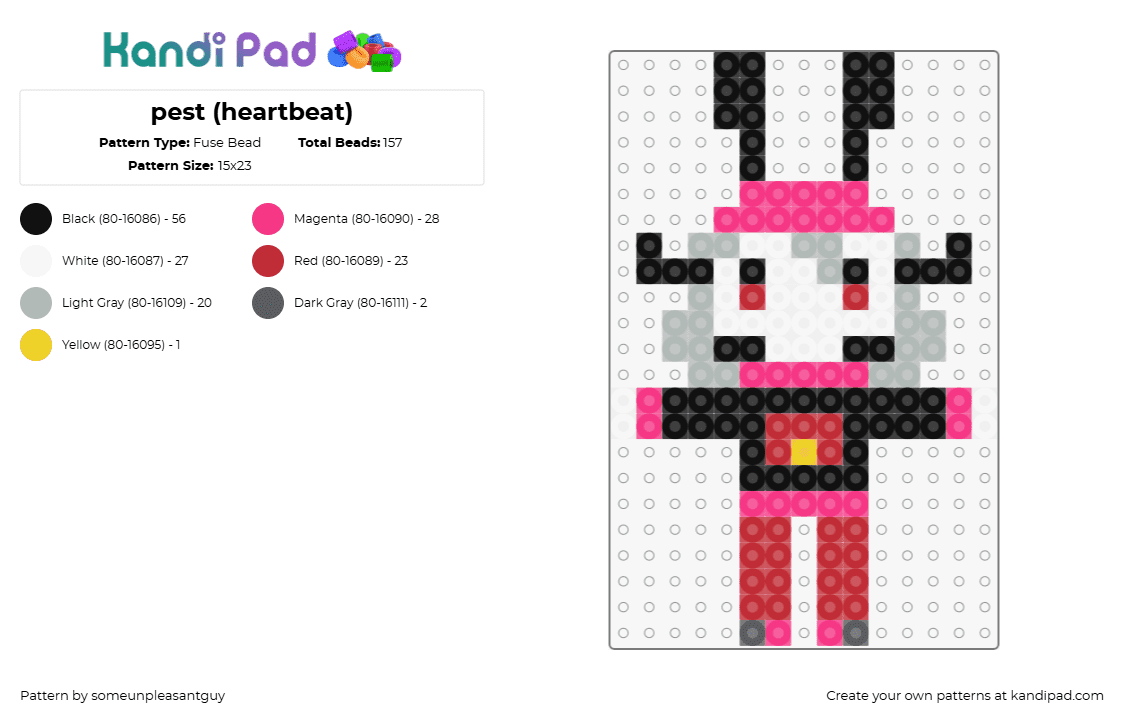 pest (heartbeat) - Fuse Bead Pattern by someunpleasantguy on Kandi Pad - pest,regretevator,roblox,character,npc,video game,pink,black