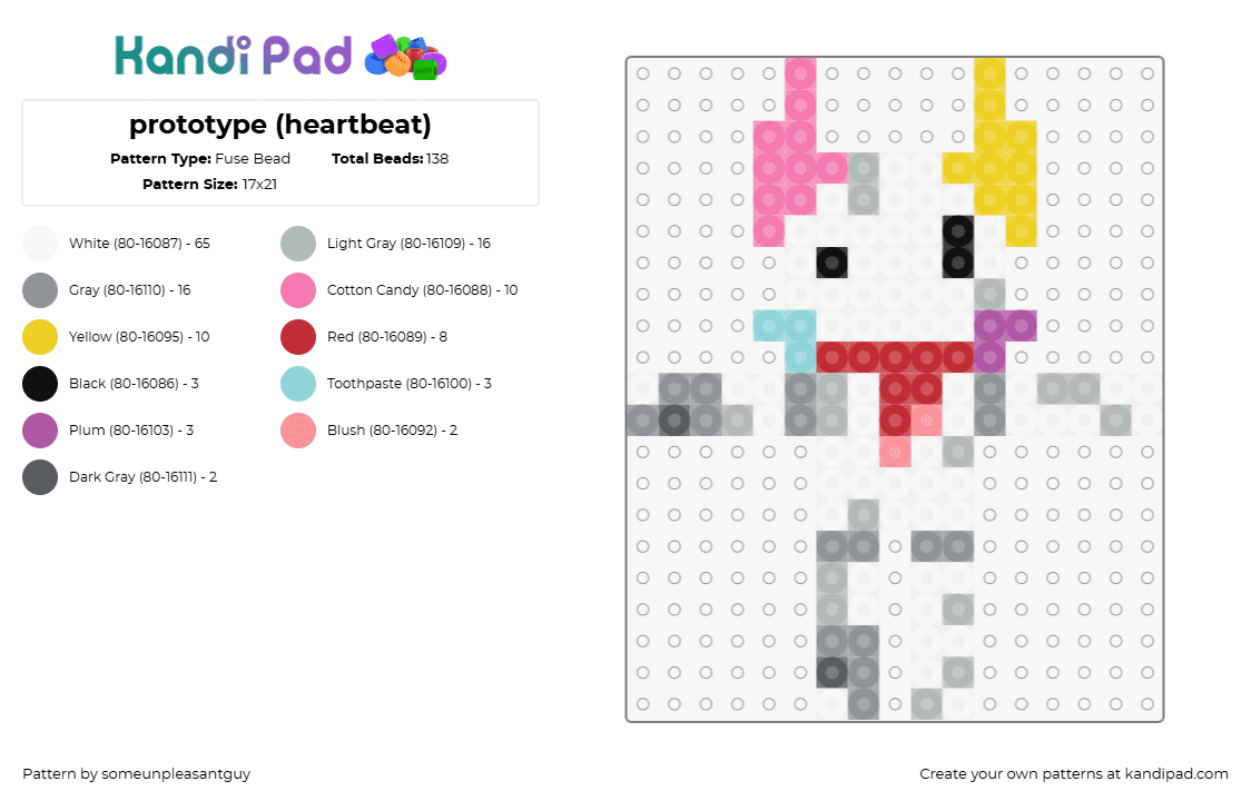 prototype (heartbeat) - Fuse Bead Pattern by someunpleasantguy on Kandi Pad - prototype,regretevator,roblox,character,npc,video game,white,gray