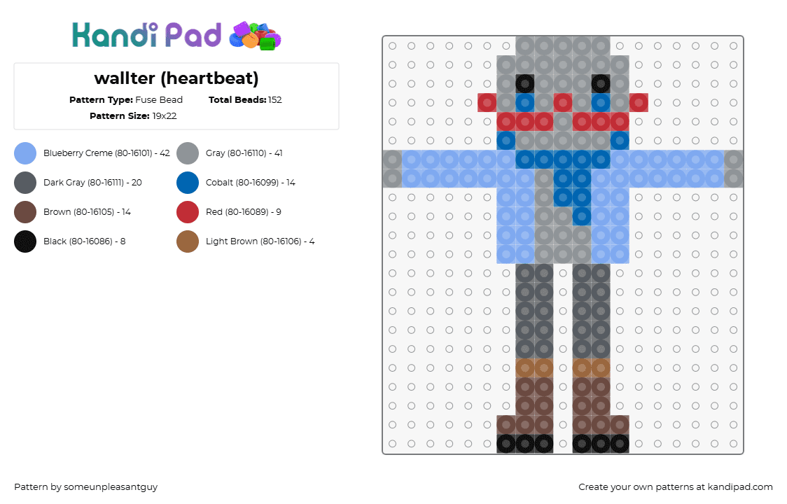 wallter (heartbeat) - Fuse Bead Pattern by someunpleasantguy on Kandi Pad - wallter,regretevator,roblox,character,npc,video game,gray,light blue