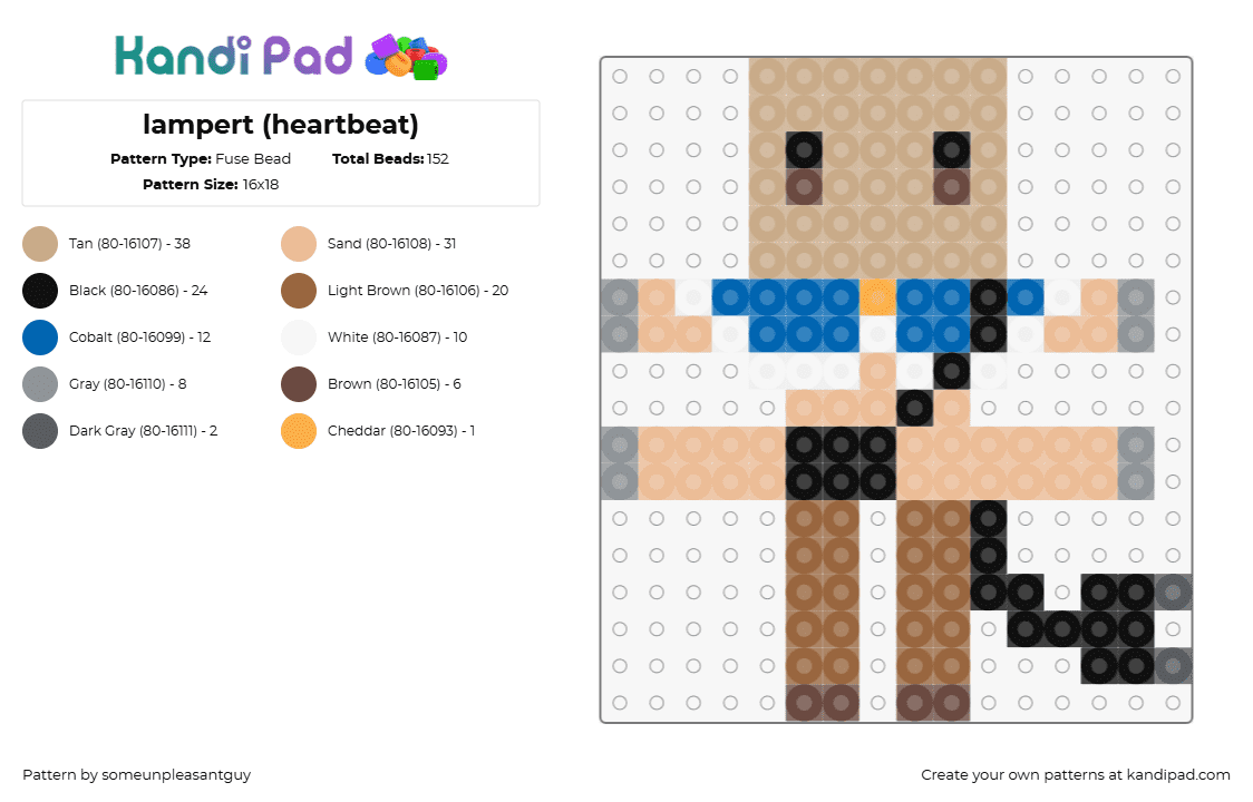 lampert (heartbeat) - Fuse Bead Pattern by someunpleasantguy on Kandi Pad - lampert,regretevator,roblox,character,npc,video game,tan