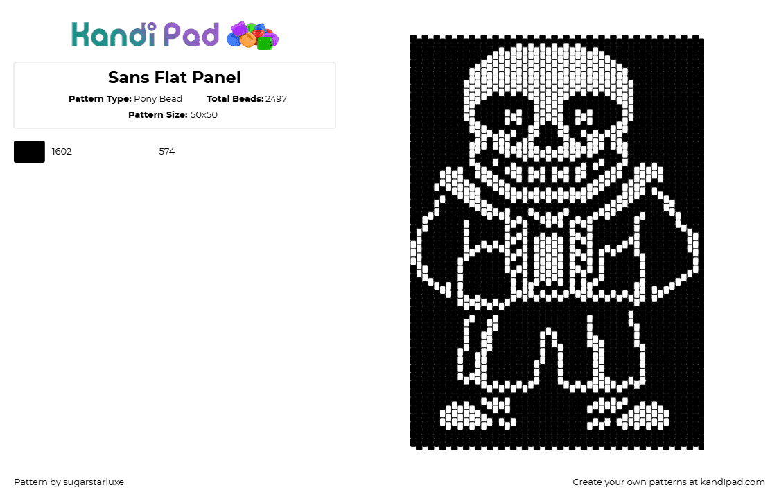 Sans Flat Panel - Pony Bead Pattern by sugarstarluxe on Kandi Pad - sans,undertale,character,video game,panel,silhouette,skeleton,black,white