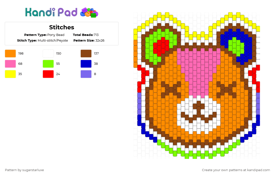 Stitches - Pony Bead Pattern by sugarstarluxe on Kandi Pad - red,orange