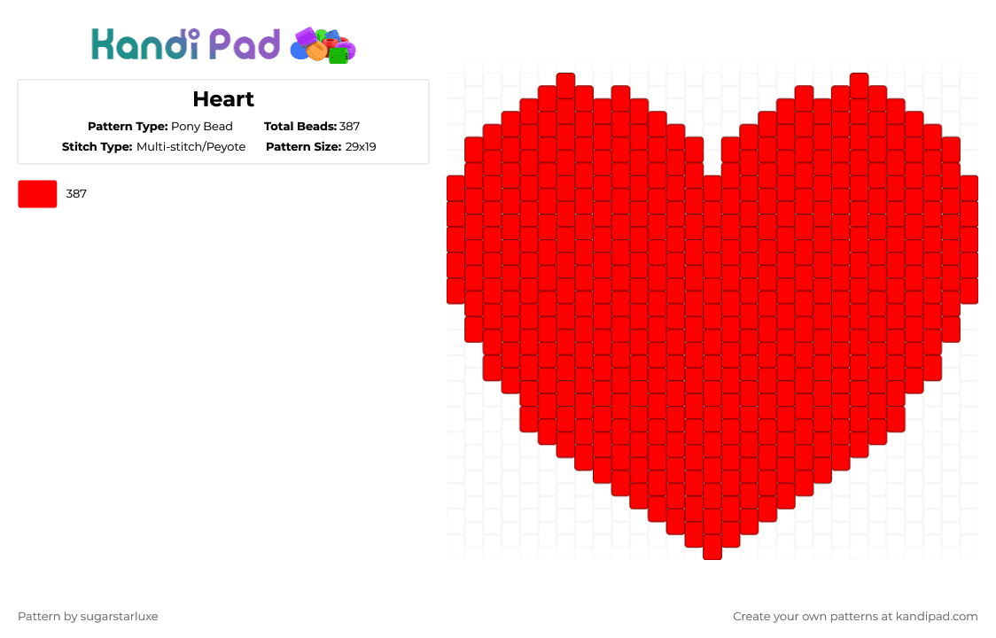 Heart - Pony Bead Pattern by sugarstarluxe on Kandi Pad - red,heart