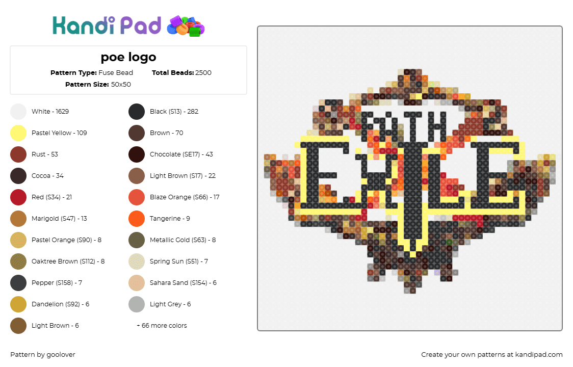 poe logo - Fuse Bead Pattern by goolover on Kandi Pad - path of exile,logo,video game,black,yellow,brown