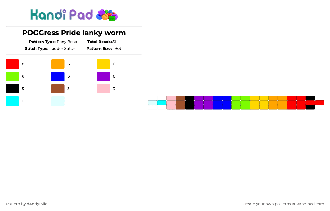 POGGress Pride lanky worm - Pony Bead Pattern by m4dd1em1lo on Kandi Pad - red,yellow,purple,colorful